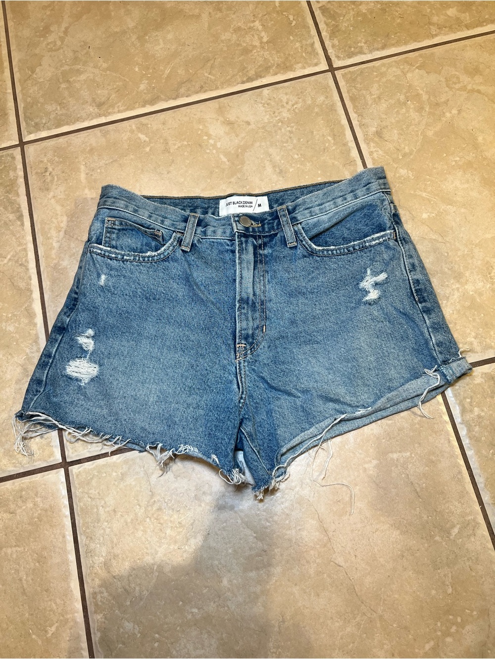 Just Black Denim The Bicycle Short High Rise Distressed Blue Denim Jean Shorts